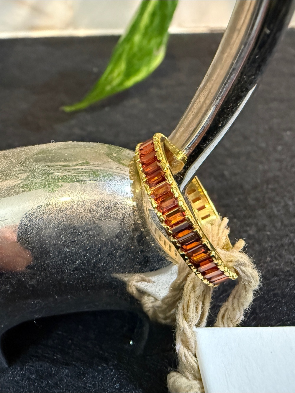 Gold-Tone Amber Baguette Crystal Ring
